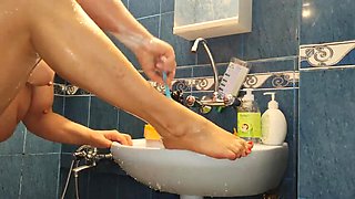 Amateur BBW Milf Shower Shaving and Pissing in 4K HD Bathroom