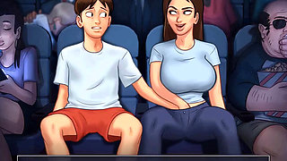 Summertime saga: stepbrother fingers his stepsister in the cinema