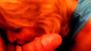 Blonde Granny Blowjob in a Bathroom