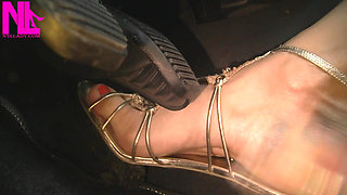 Driving in Tuscany's Hills in Golden Saldals Barefeet