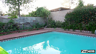 Outdoor Pool Chloe Foster Bounces Strapon on His Asshole