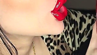 Juicy Sticky Loud Aggressive Kisses All Over a Guy's Face with Red Lipstick