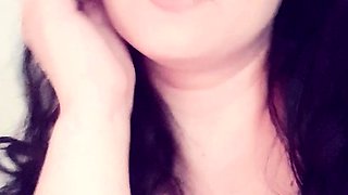 Busty curly brunette with big boobs fucks on couch