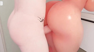 Eden fucks Zoe in a bathroom standing position