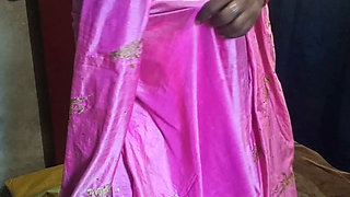 Aunty looks beautiful in pink saree, I fucked her.