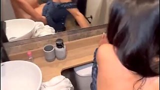 Risky bathroom fuck on a party with random naughty Latina girl in mini dress