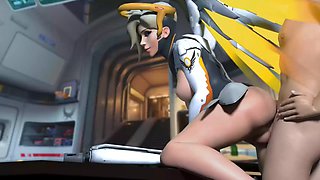 Mercy bends over and takes a cock