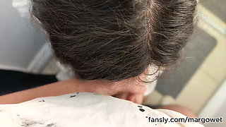 Walked in on My Girlfriend Trying on a Dress - Quick Dressing Room Blowjob POV Cumshot in Mouth