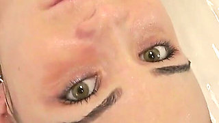 Slut Piss Collected All Her Pee and Mine and Have a Bath with It. Washing Her Hair with It. Playing with Dildo.