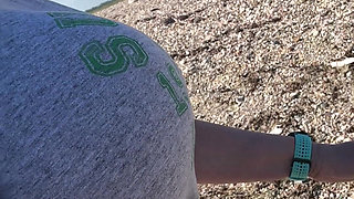 Tits, Hairy Pussy and Ass Out on the Beach!!