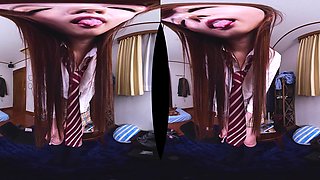 Asian teen shows her white panties in VR