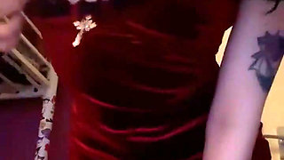 Magic Wand Squirting in Red Dress