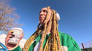 Ebony Luna Black recognizes me on the street and takes me to her house to fuck me mercilessly