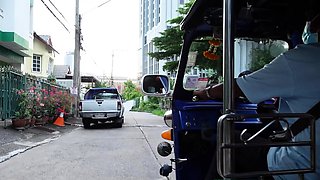 Thai teen GFs bisexual cock sharing in HOT amateur threesome