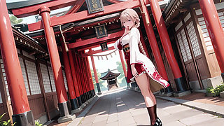 Forbidden Contrast Between Shrine & Bedroom, Wet Secrets Under Red & White Kimono.