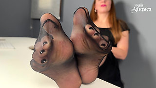 The More You Sniff the Weaker You Get! - Pantyhose Domination with Foot Worship and Jerk off Instruction with Miss Adrastea