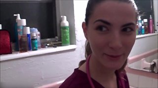 Brunette Nurse Gives Oral Exam in WC Room- Molly Jane - Molly jane blowjob and mouthful