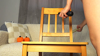 Latina Stepsister Big Ass in Blue Gym Leggings Masturbates with Vibrator and Has Orgasm in 4K Big Pussy