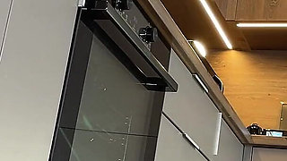 Amazingly Beautiful Hot and Horny Girl in Stockings in the Kitchen Flashes Her Tight Pussy and Ass