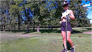 Flashing At Golf Public Braless And No Panties Upskirt With People Around