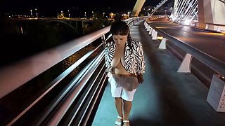 MILF Flashes her Big Tits and Pussy on the Street Bridge