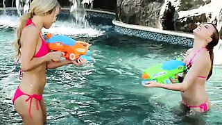 Young lesbian models get naughty in pool