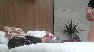 MILF in Pantyhose and High Heels, Tied, Blindfolded, Gagged and Fucked in Every Hole