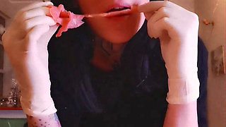 i'm hungry now eating salmon WHITE LATEX GLOVES GODDESSLOLLI