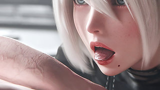 2b Nier Automata Blowjob & Town Cowgirl Fuck - Creamy Pussy & Creampie Ending 3D Animation