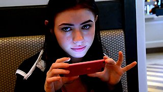 Lewd brunette ashley storm jerks big cock outdoor