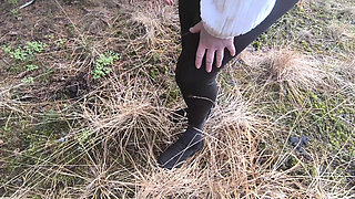 Completely Naked in the Forest - Tits and Vagina Whipping