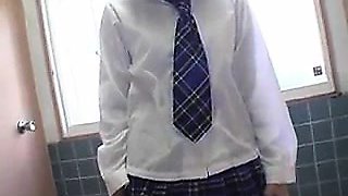 Attractive Oriental schoolgirl finds a way to please her sh