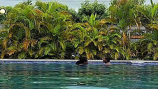 Sperm Floating in the Pool, Hard Sex in the Water, Double Orgasm.