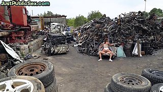 Cockhungry slut pussyfucked on landfill