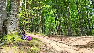 Sexy Hairy MILF Pissing on the Forest Trail While Hiking