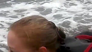 Hogtied in a Wetsuit - Rope Bondage Escape Challenge on the Beach