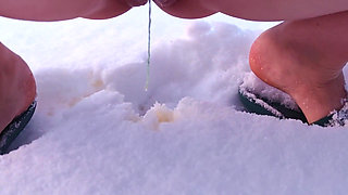 Swingers. Two Married Couples Play in the Snow Naked. the Women Pee in the Snow and the Men Lick It off.