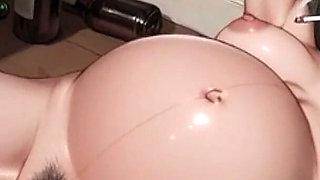 Smoking Pregnant Woman Bound Tight - Huge Belly & Wet Hairy Pregnant Pussy