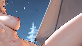 Snowy Night Passion Pink & Silver Hair Lesbian Kiss