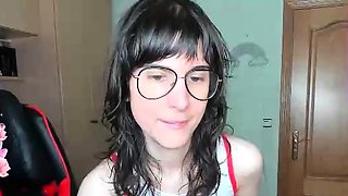 Small tit brunette amateur tugs on a big willie