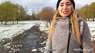 Russian Pickup: Nikolas Fucks Teen Blonde in Hallway with Big Ass & Natural Tits